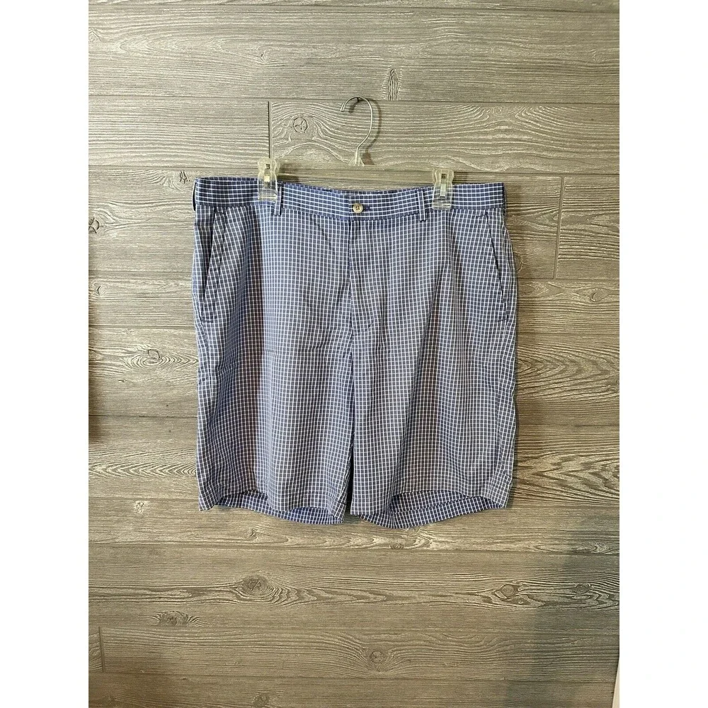 Peter Millar Shorts Mens 38 Blue White Check Wicking Golf Performance Activewear